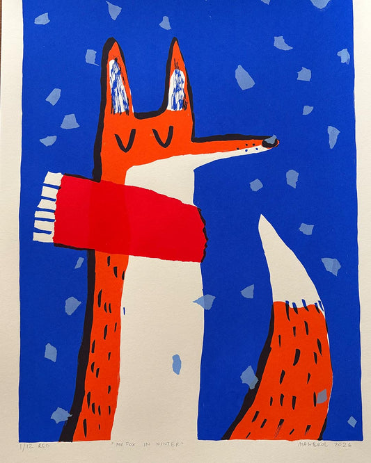 Mr Fox in Winter - A2 screen print