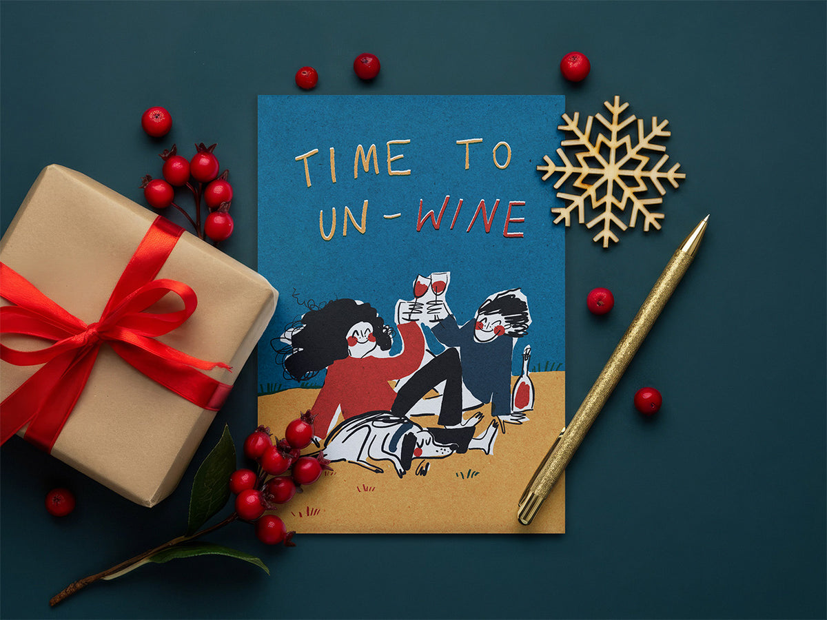 Time to un-wine A6 greeting card
