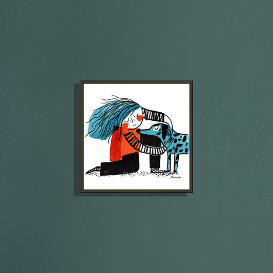 Chad square art print by Magda Brol in a black metal frame on a dark green wall