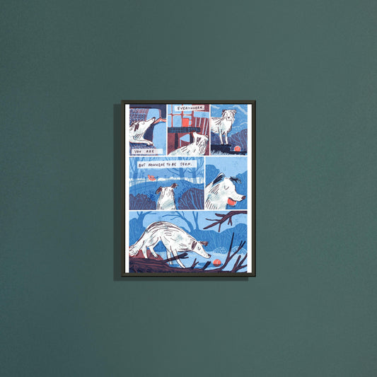 Nowhere... art print by Magda Brol in a black metal frame on a dark green wall