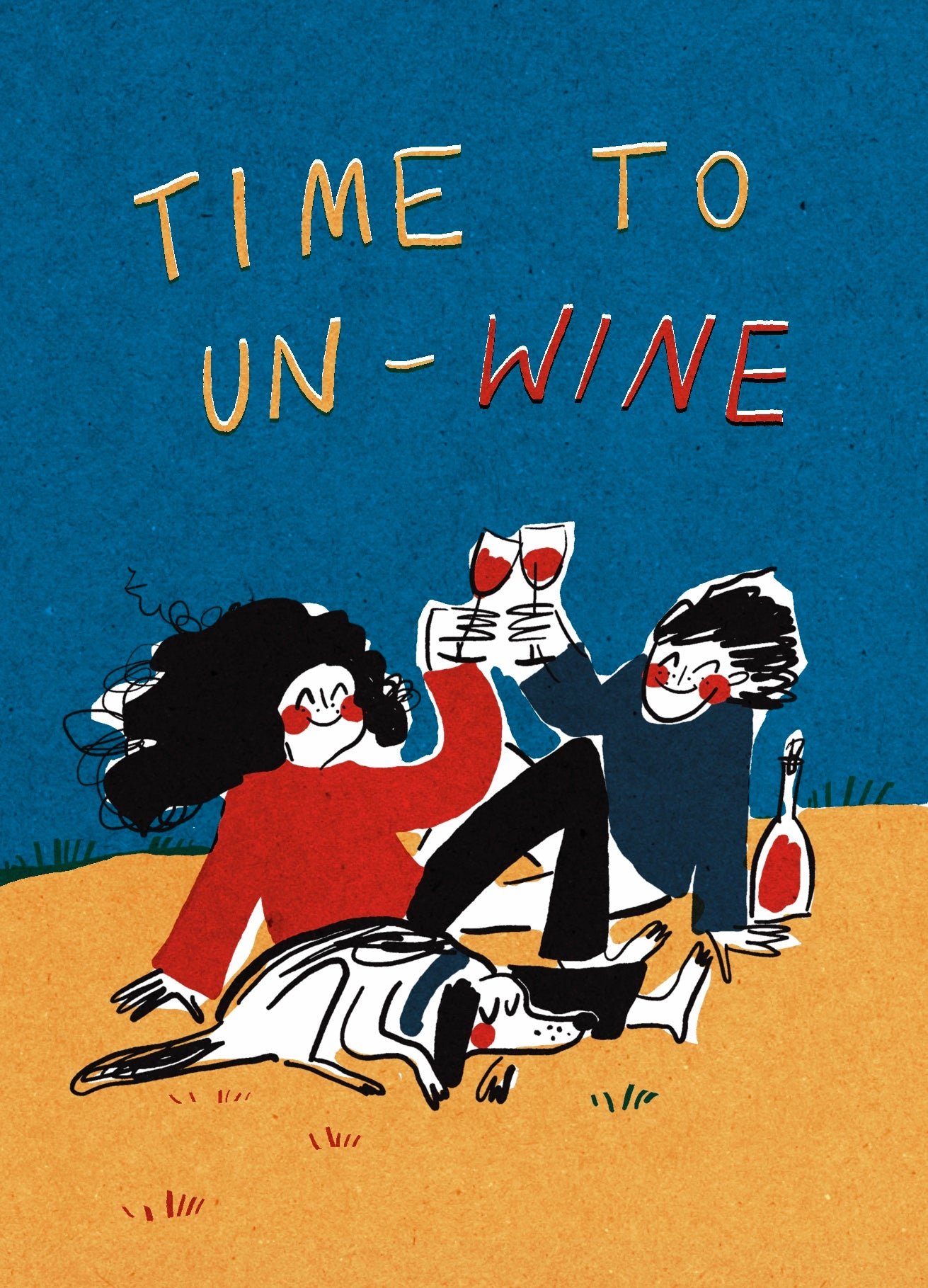 Time to un-wine A6 greeting card